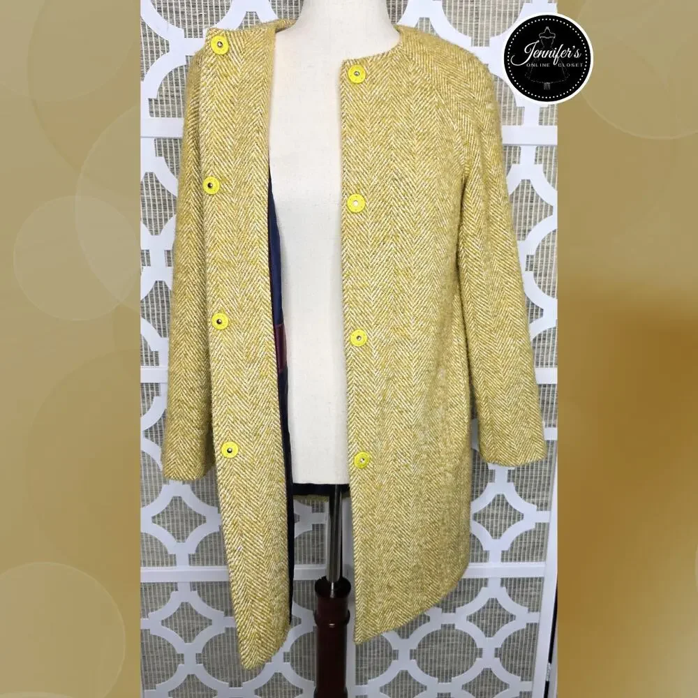 Boden Mustard Sienna Herringbone Wool Alpaca Blend Driving Coat Size 2P